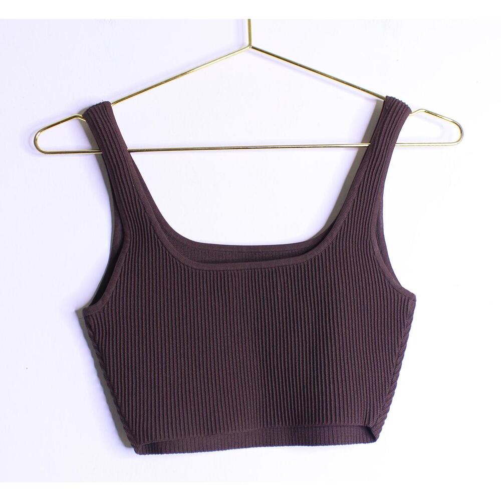 Aritzia Babton Chocolate Brown Ribbed Crop Tank - Small